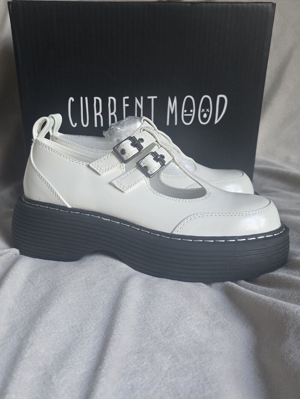 Current Mood White platform Tstrap Maryjanes